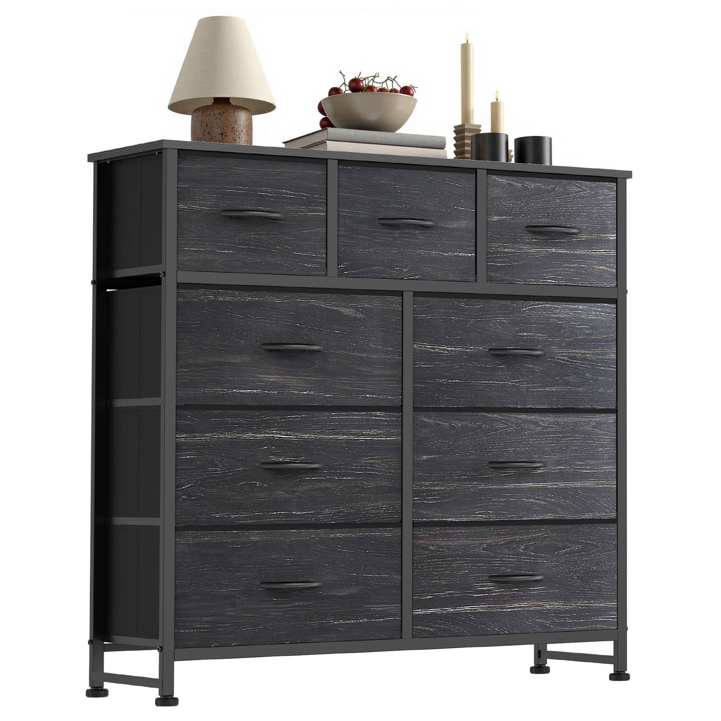 7-Drawer Fabric Dresser with Wood Top and Steel Frame