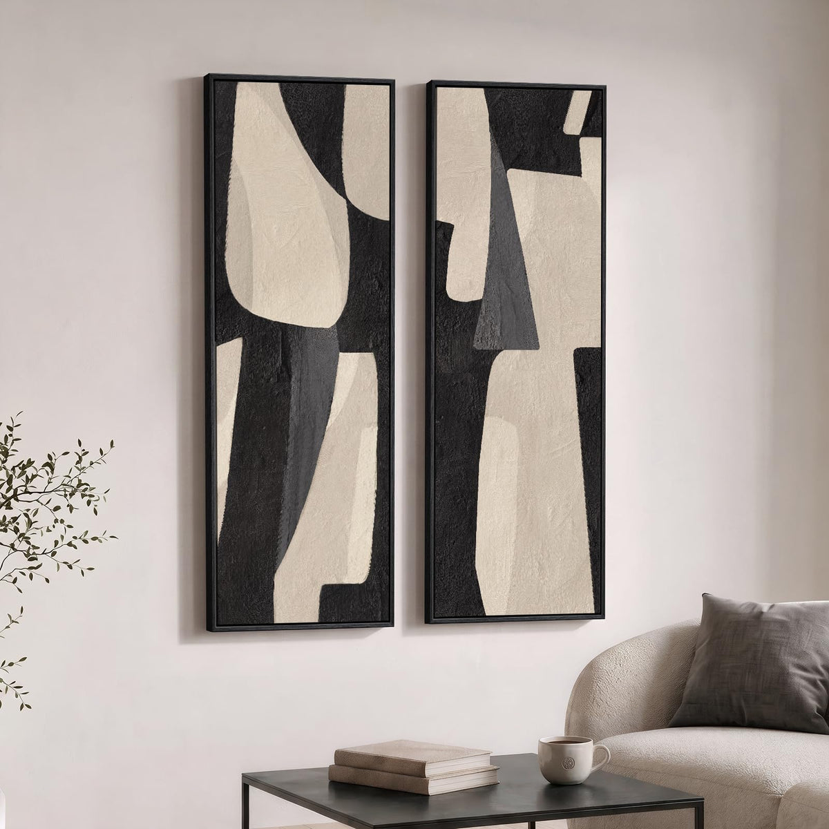 Vertical Abstract Framed Canvas Wall Art Set of 2