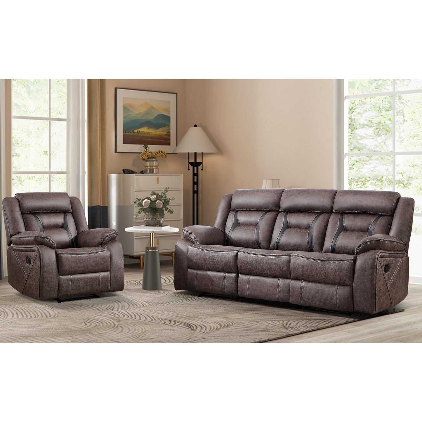 Faux Leather Reclining Living Room Furniture Set