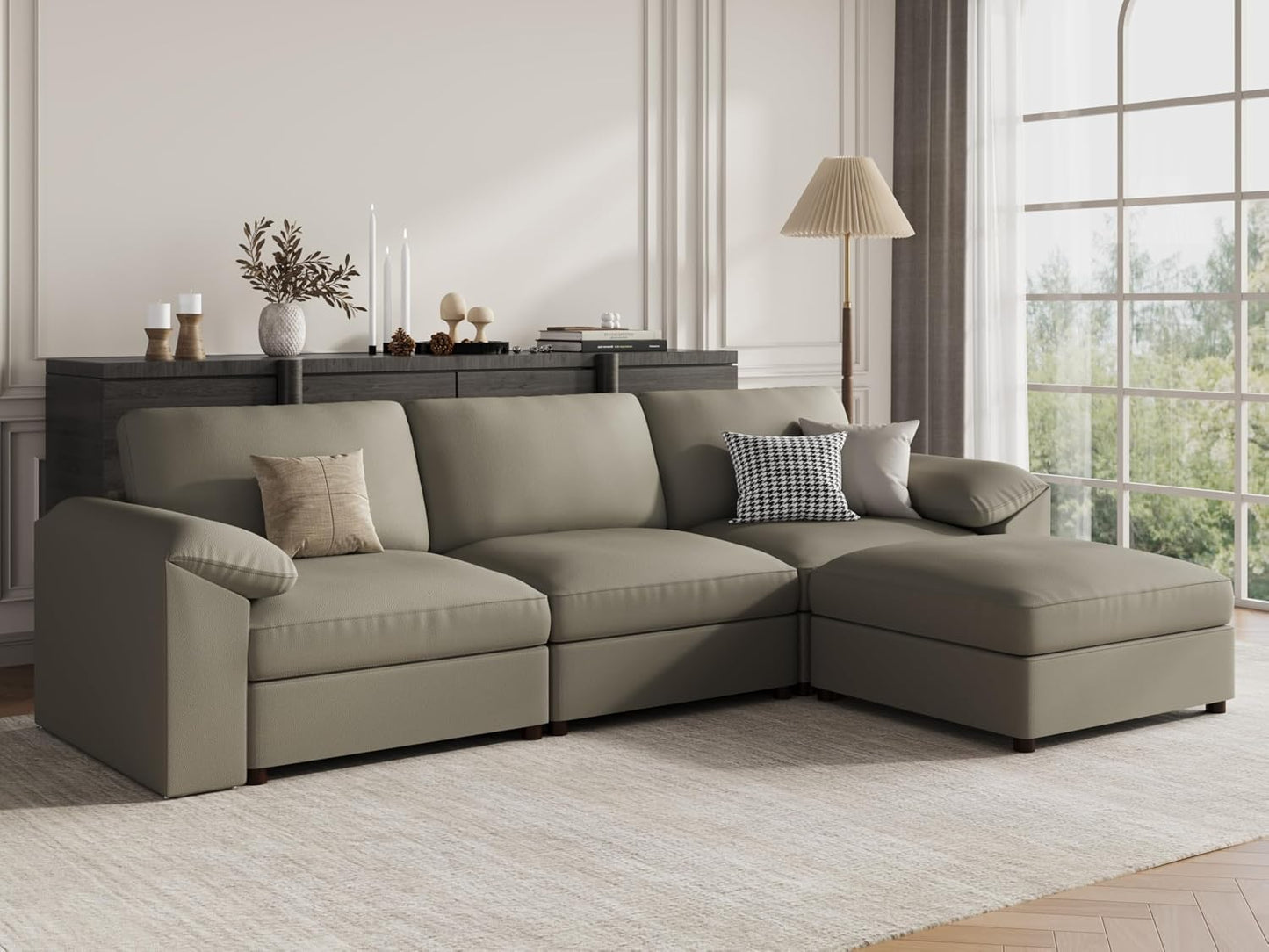 Faux Leather Modular Sectional Sofa for Large Spaces