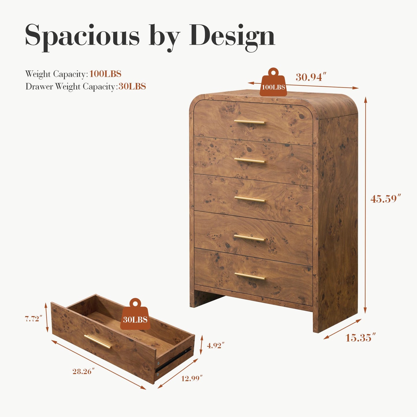 Curved 63-Inch Modern Dresser with Spacious Storage