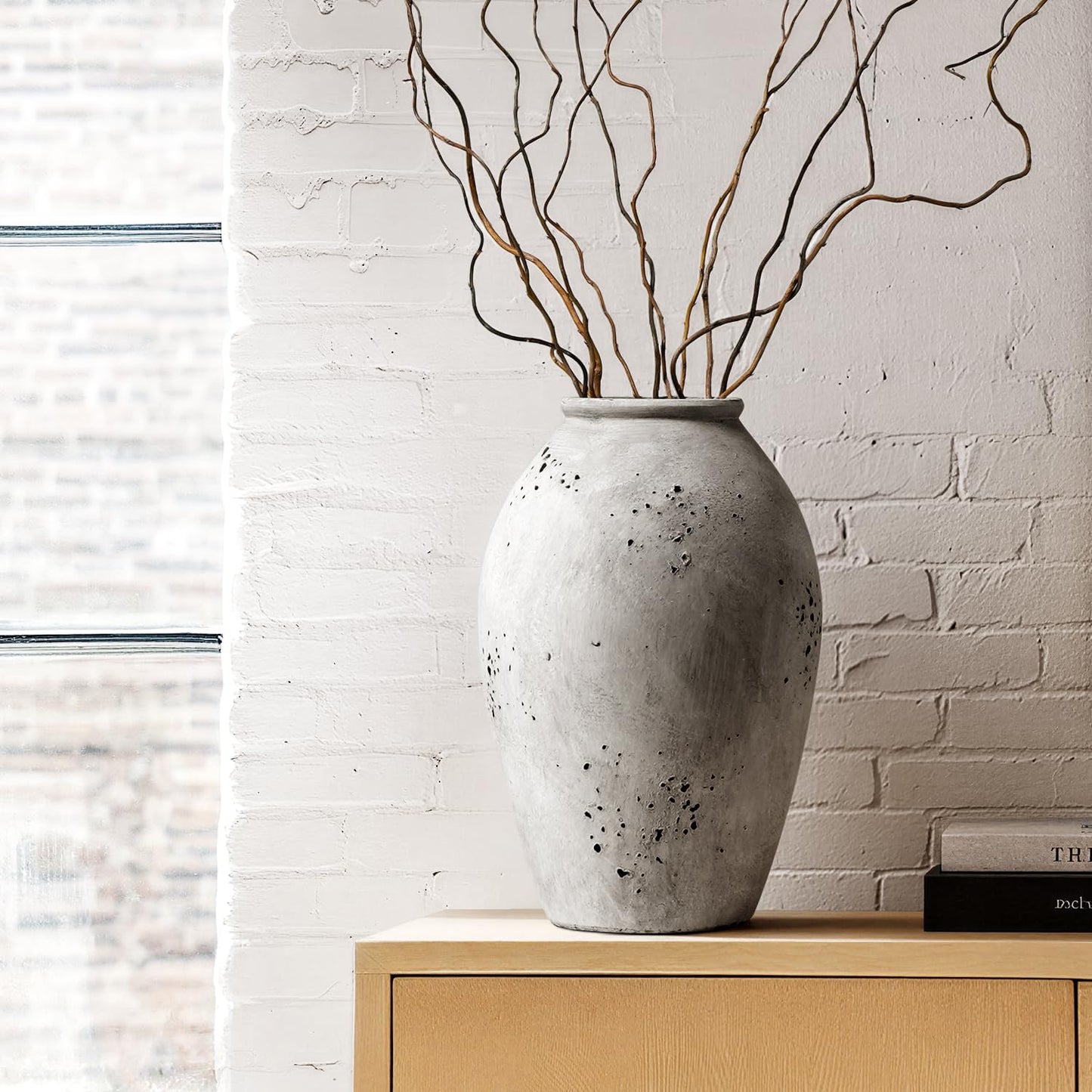 Wabi Sabi Rustic Ceramic Floor Vase in Greige