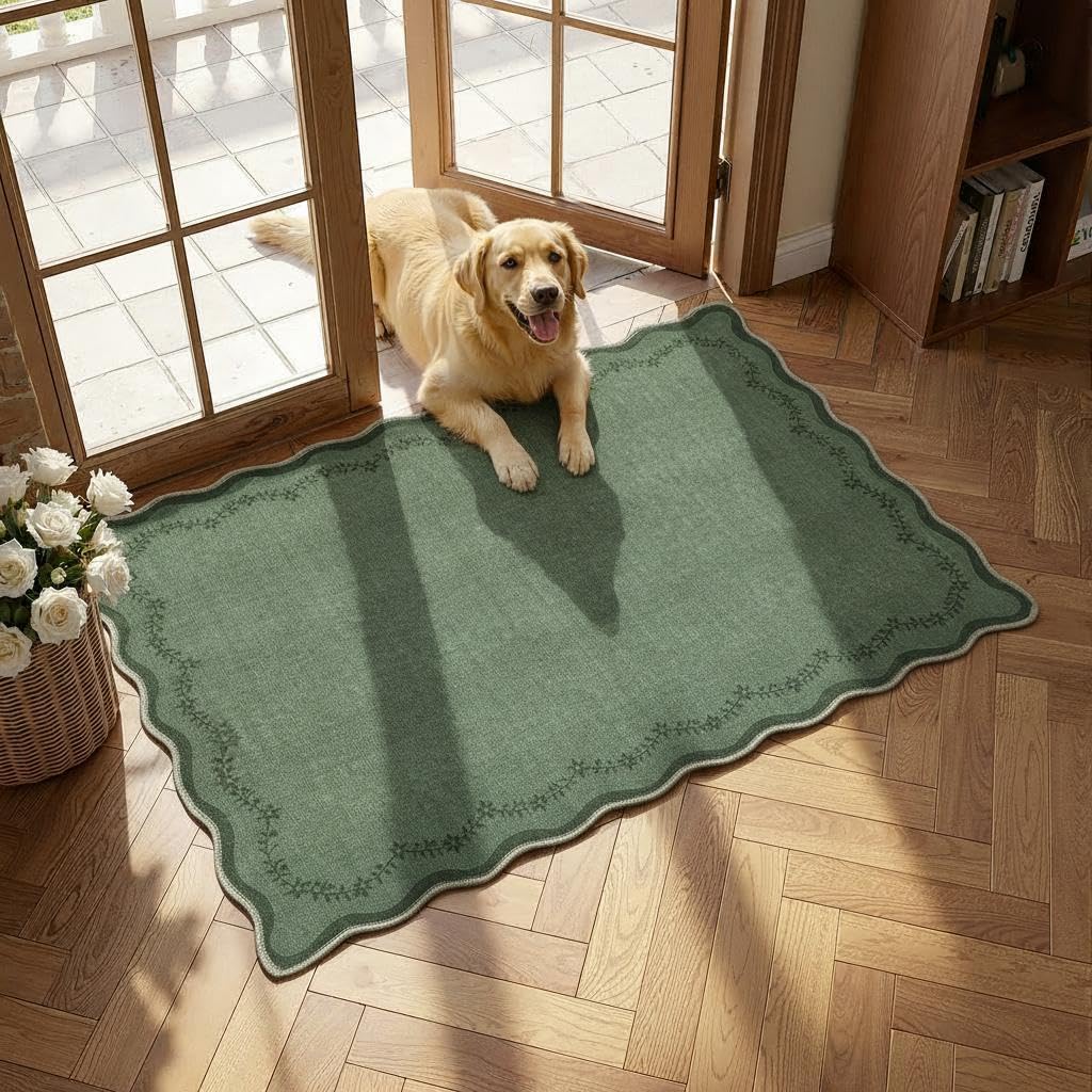 Scalloped Washable Area Rug with Non-Slip Backing