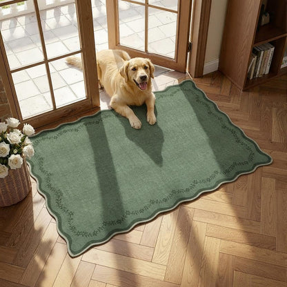 Scalloped Washable Area Rug with Non-Slip Backing
