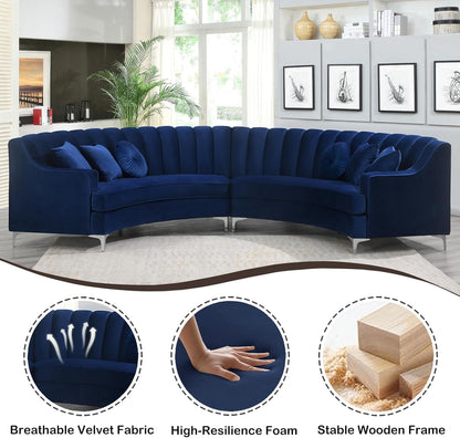 Curved Velvet Modular Sectional Sofa with Deep Seat