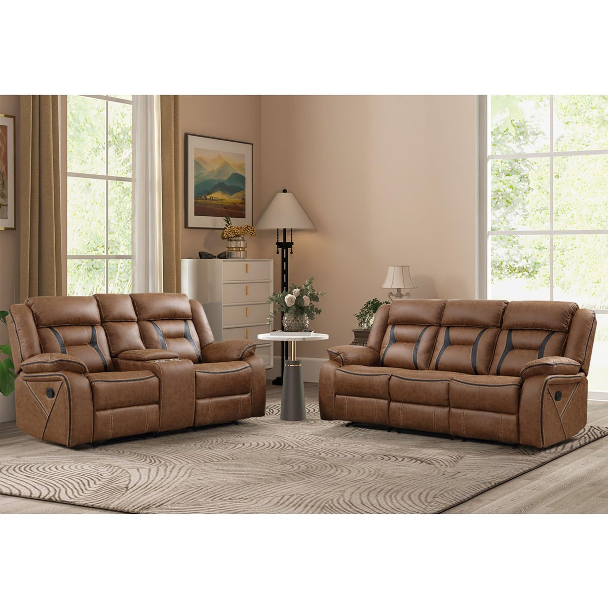 Faux Leather Reclining Living Room Furniture Set