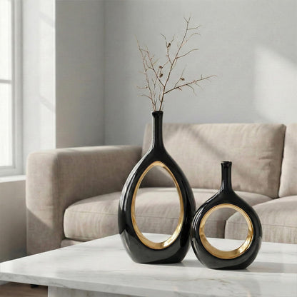 Orange Ceramic Vase Set of 2 for Modern Decor