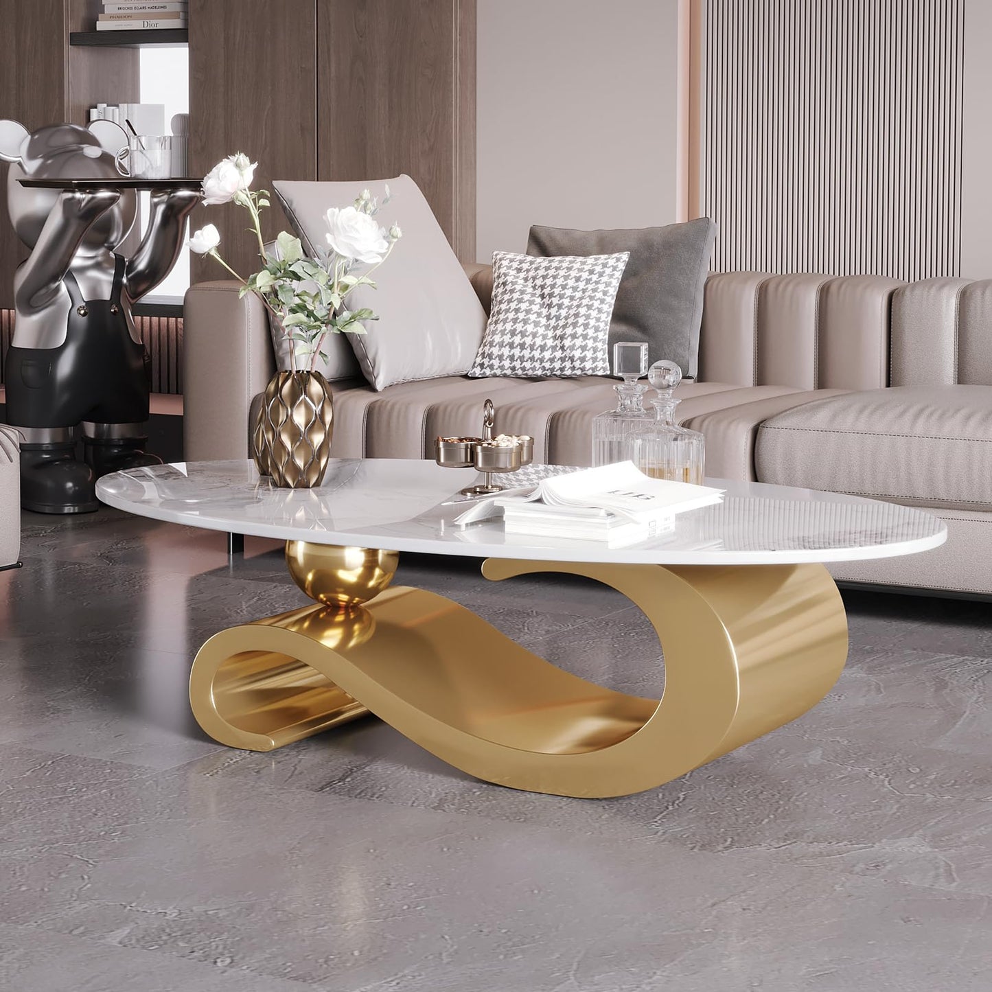 Round Marble Coffee Table with Hidden Storage