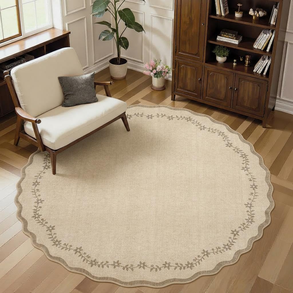 Scalloped Washable Area Rug with Non-Slip Backing