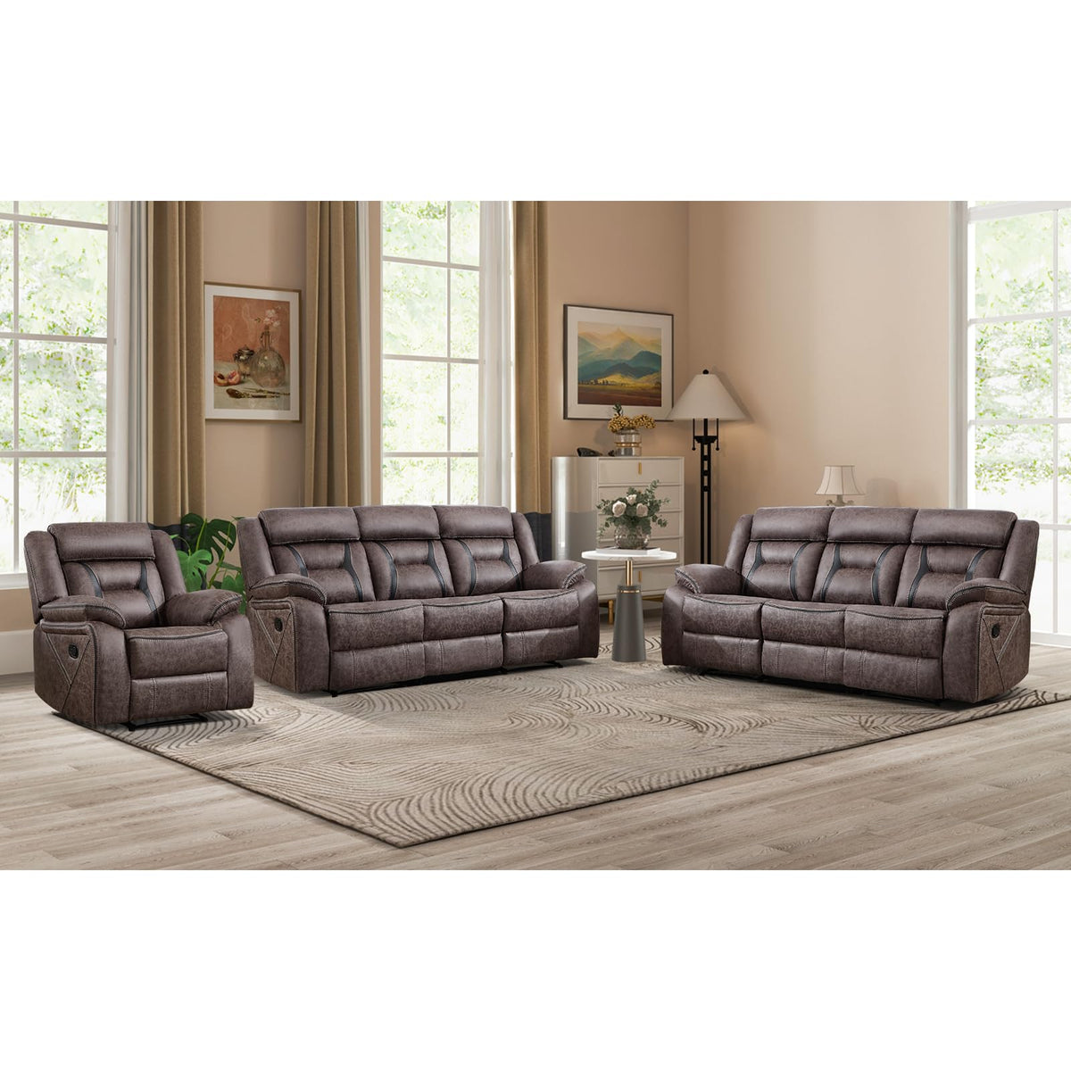 Faux Leather Reclining Living Room Furniture Set