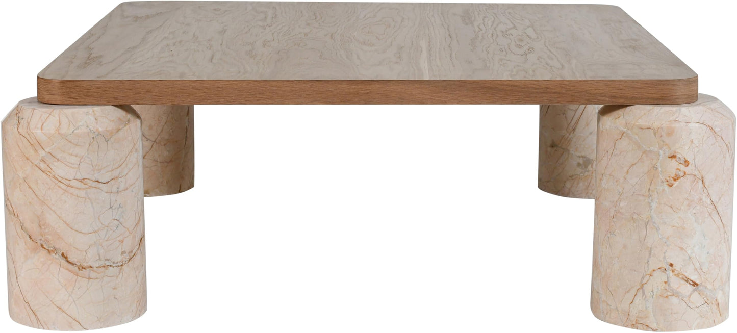 Art Deco Marble Coffee Table with Solid Oak Top
