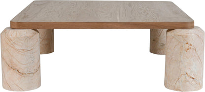 Art Deco Marble Coffee Table with Solid Oak Top