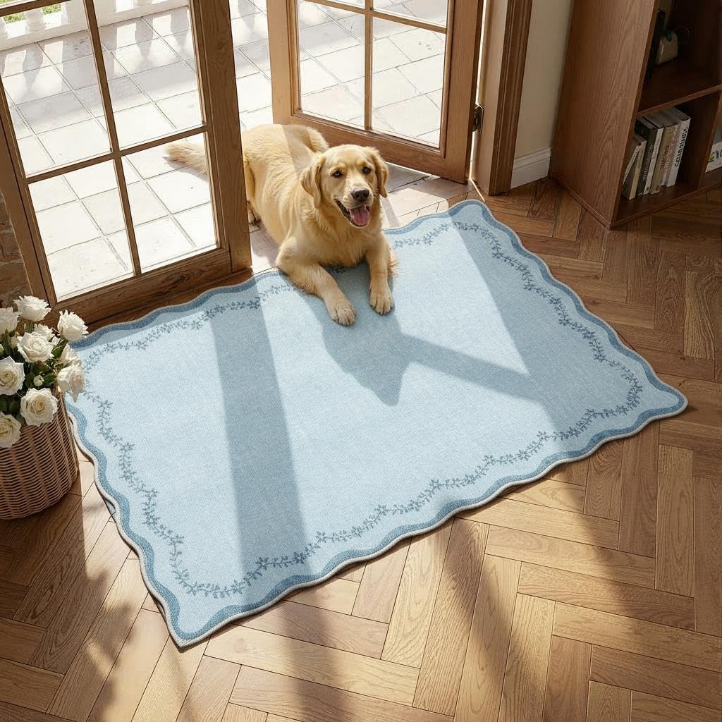 Scalloped Washable Area Rug with Non-Slip Backing