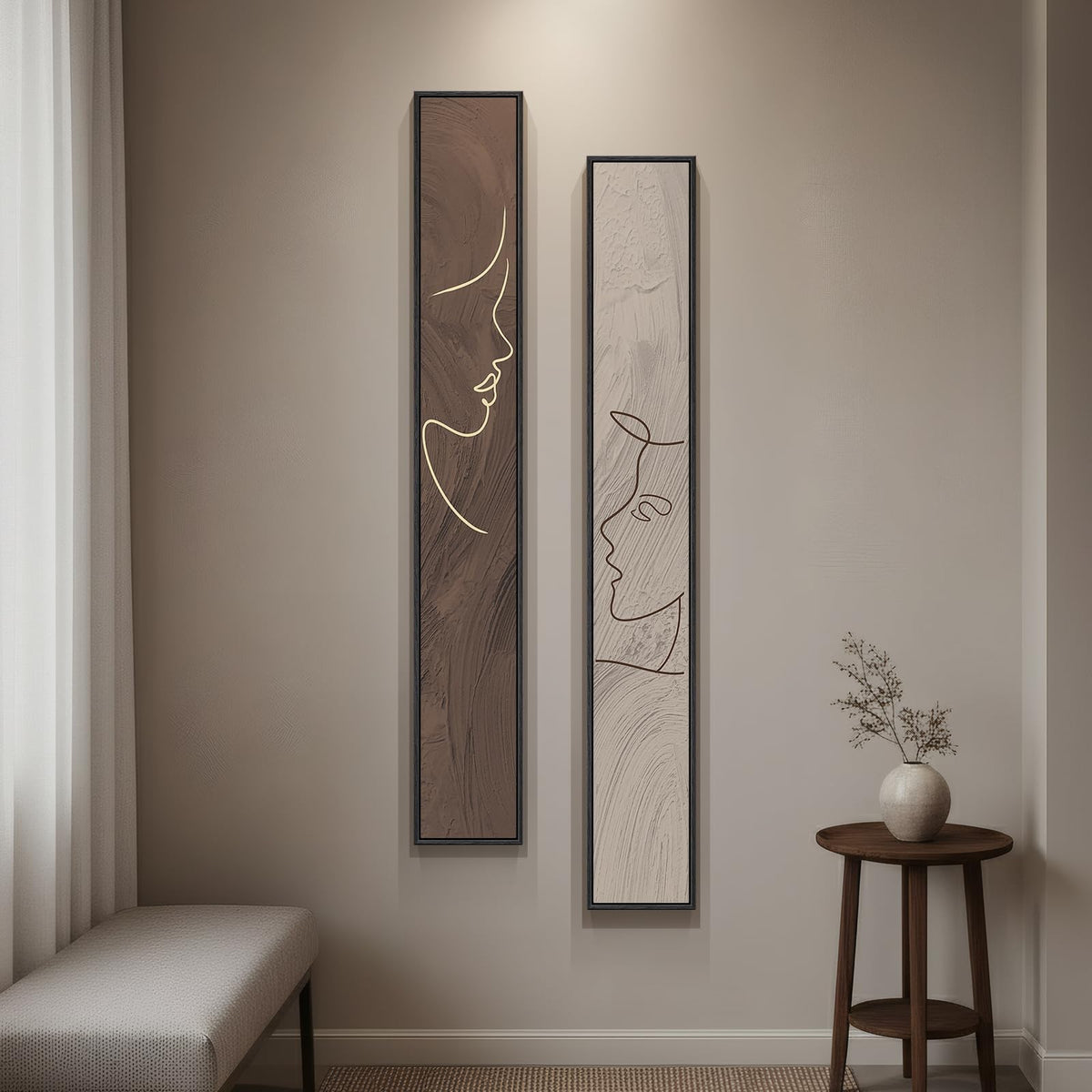 Vertical Abstract Framed Canvas Wall Art Set of 2