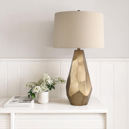 Faceted Ceramic Table Lamp with Wheat Linen Shade