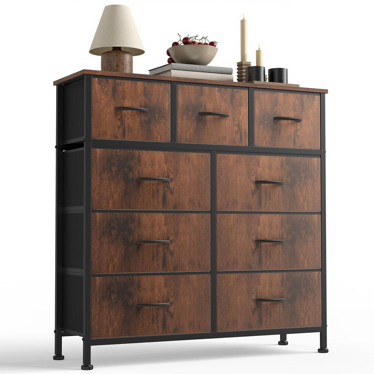 7-Drawer Fabric Dresser with Wood Top and Steel Frame