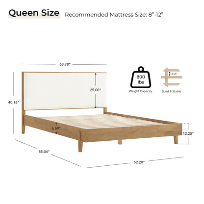 Boucle Upholstered Platform Bed with Headboard