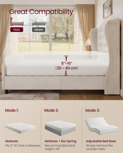 Upholstered Platform Bed with Tall Headboard