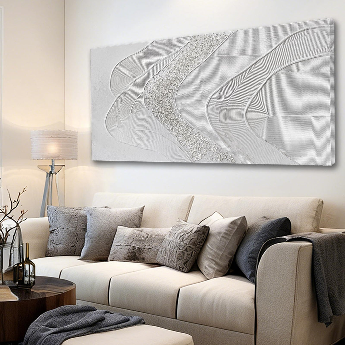 Abstract Green & White Textured Canvas Wall Art