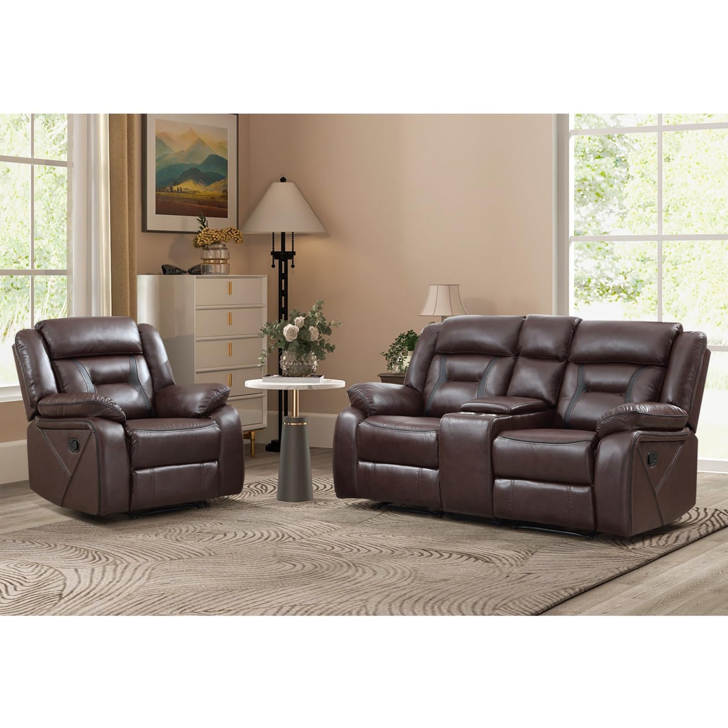Faux Leather Reclining Living Room Furniture Set
