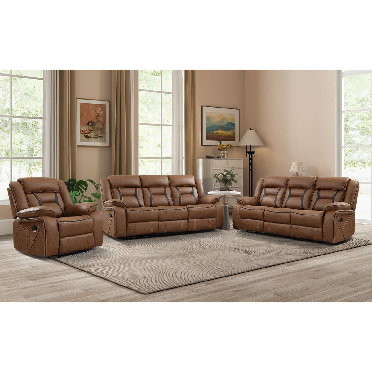 Faux Leather Reclining Living Room Furniture Set