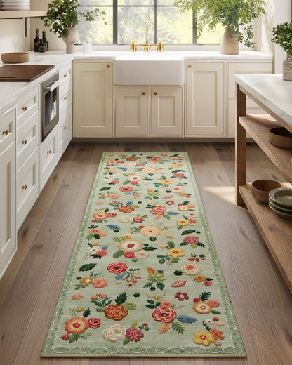 Washable Vintage Runner Rug with Non-Slip Backing
