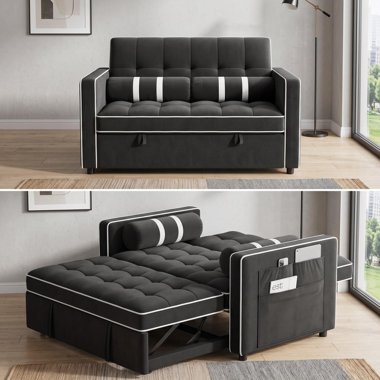 Marsail Futon Sofa Bed, Convertible Small Recliner Sleeper Sofa Bed with Adjustable Backrest