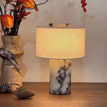 Marble Cordless Touch Table Lamp with Linen Shade