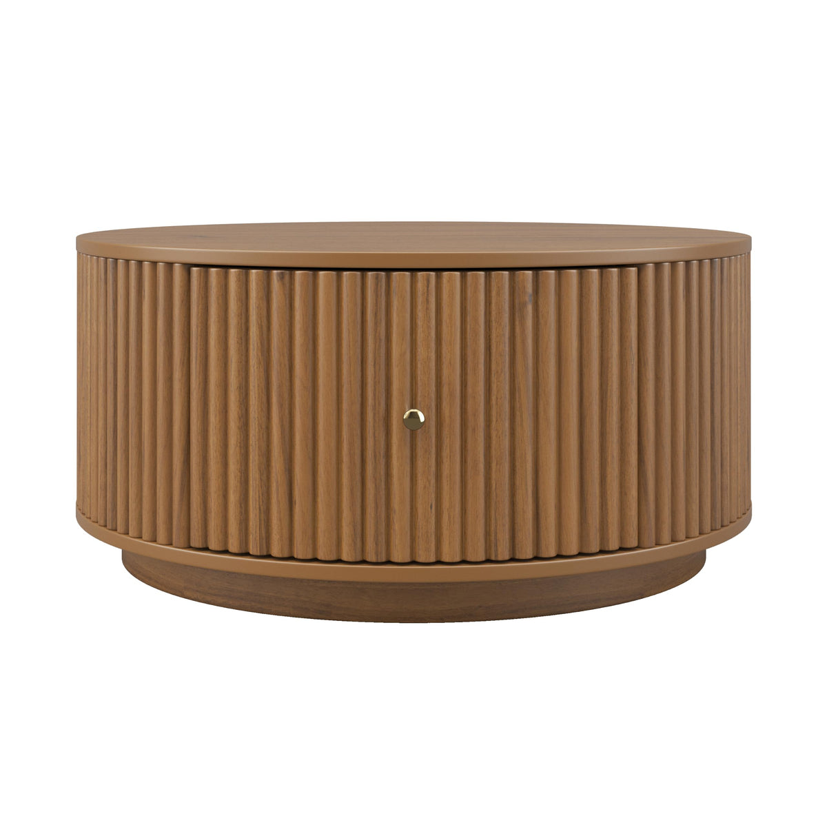 Round Fluted Drum Coffee Table with Hidden Storage