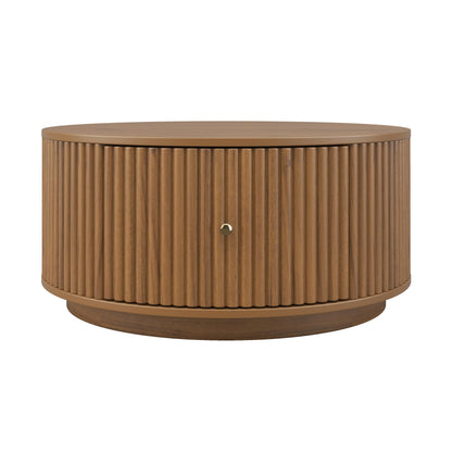 Round Fluted Drum Coffee Table with Hidden Storage