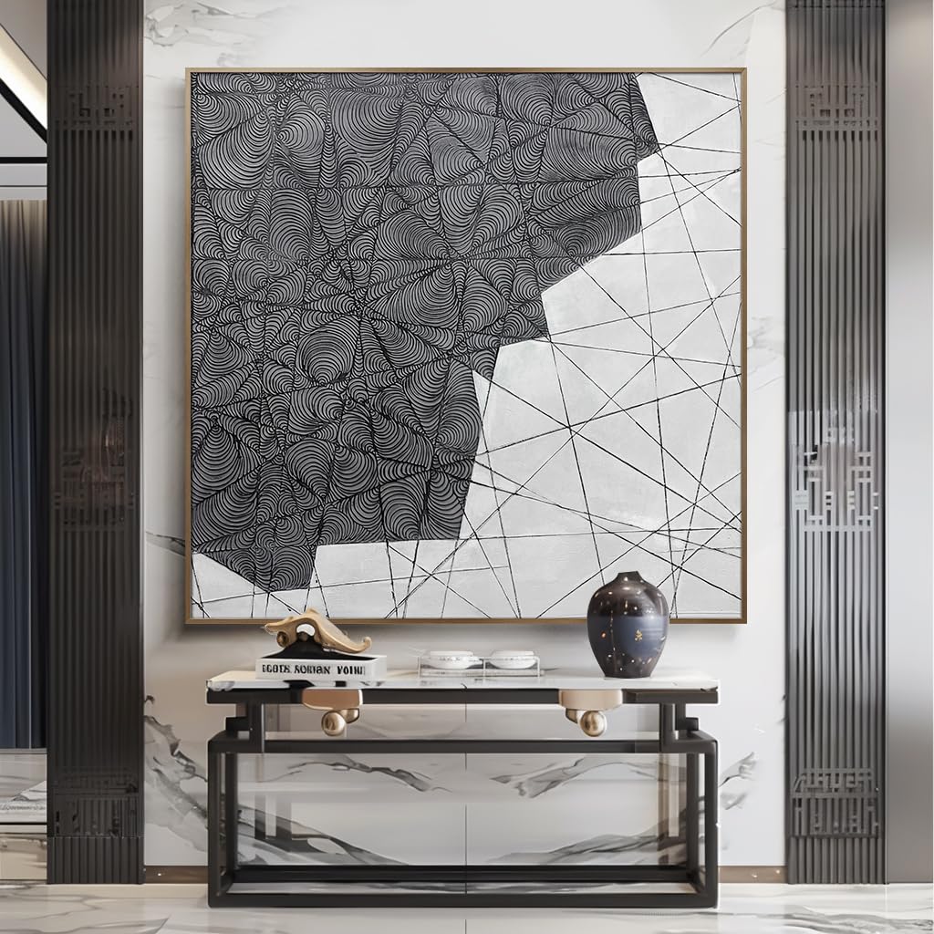 Oversized Blue & White Canvas Wall Art Painting