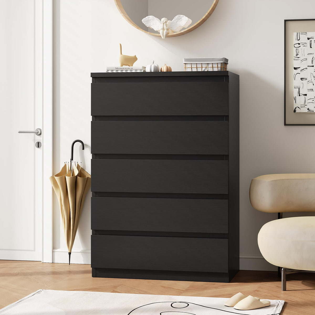 Modern 5-Drawer Bedroom Dresser with Slim Profile