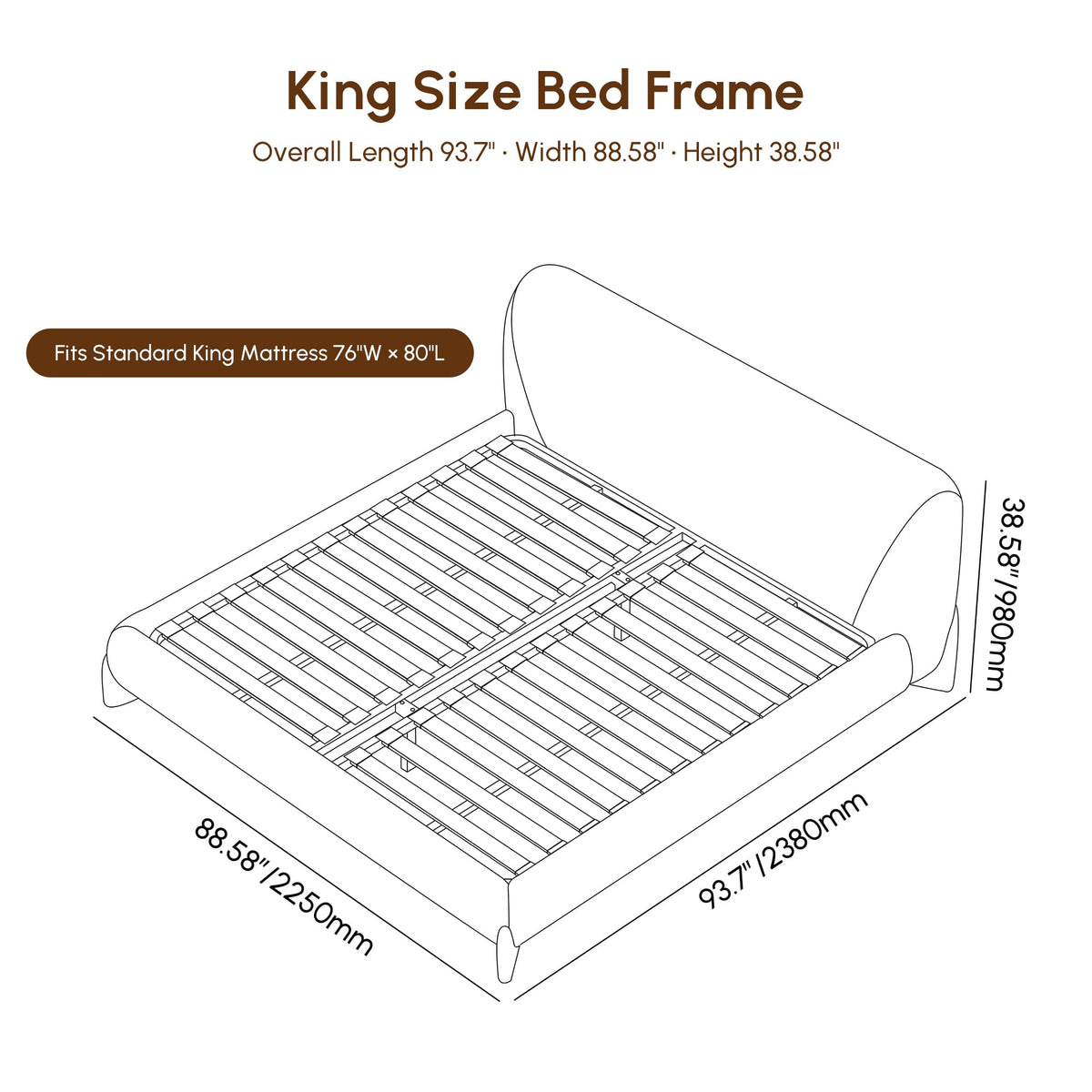 Curved Upholstered Platform Bed with Linen Headboard