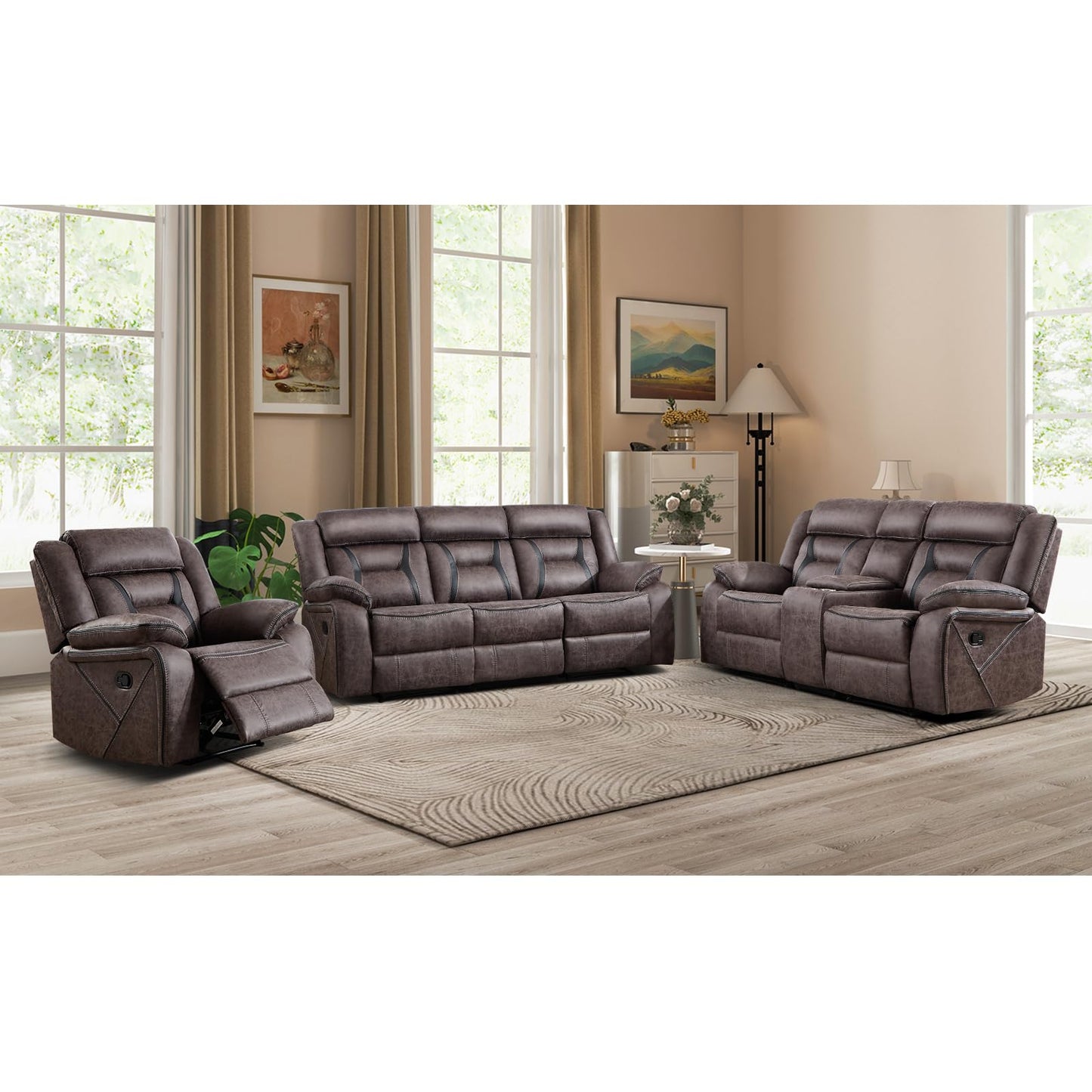 Faux Leather Reclining Living Room Furniture Set