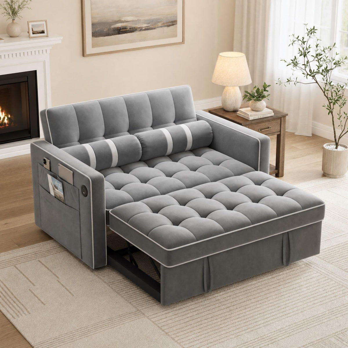 Marsail Futon Sofa Bed, Convertible Small Recliner Sleeper Sofa Bed with Adjustable Backrest