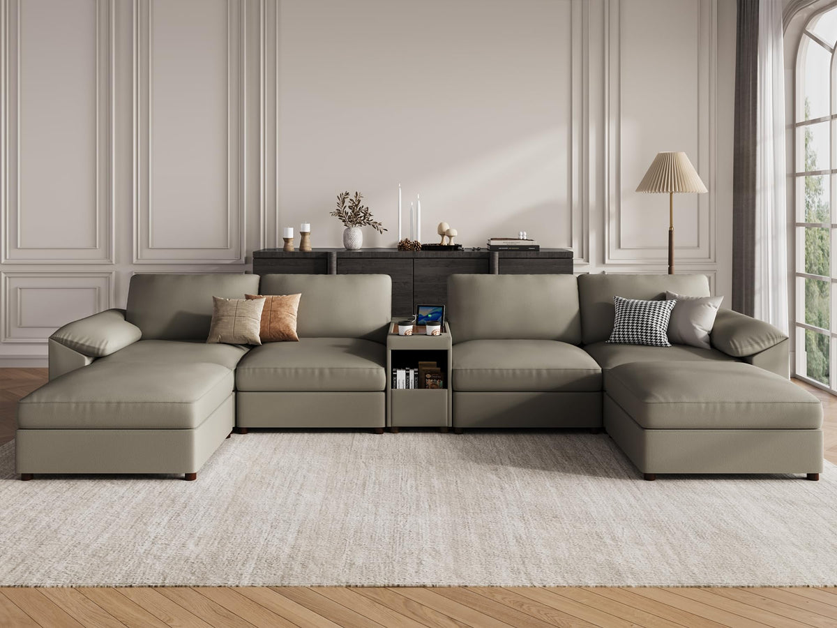 Faux Leather Modular Sectional Sofa for Large Spaces