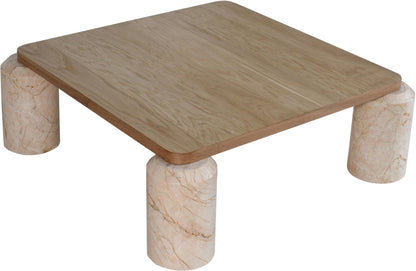 Art Deco Marble Coffee Table with Solid Oak Top