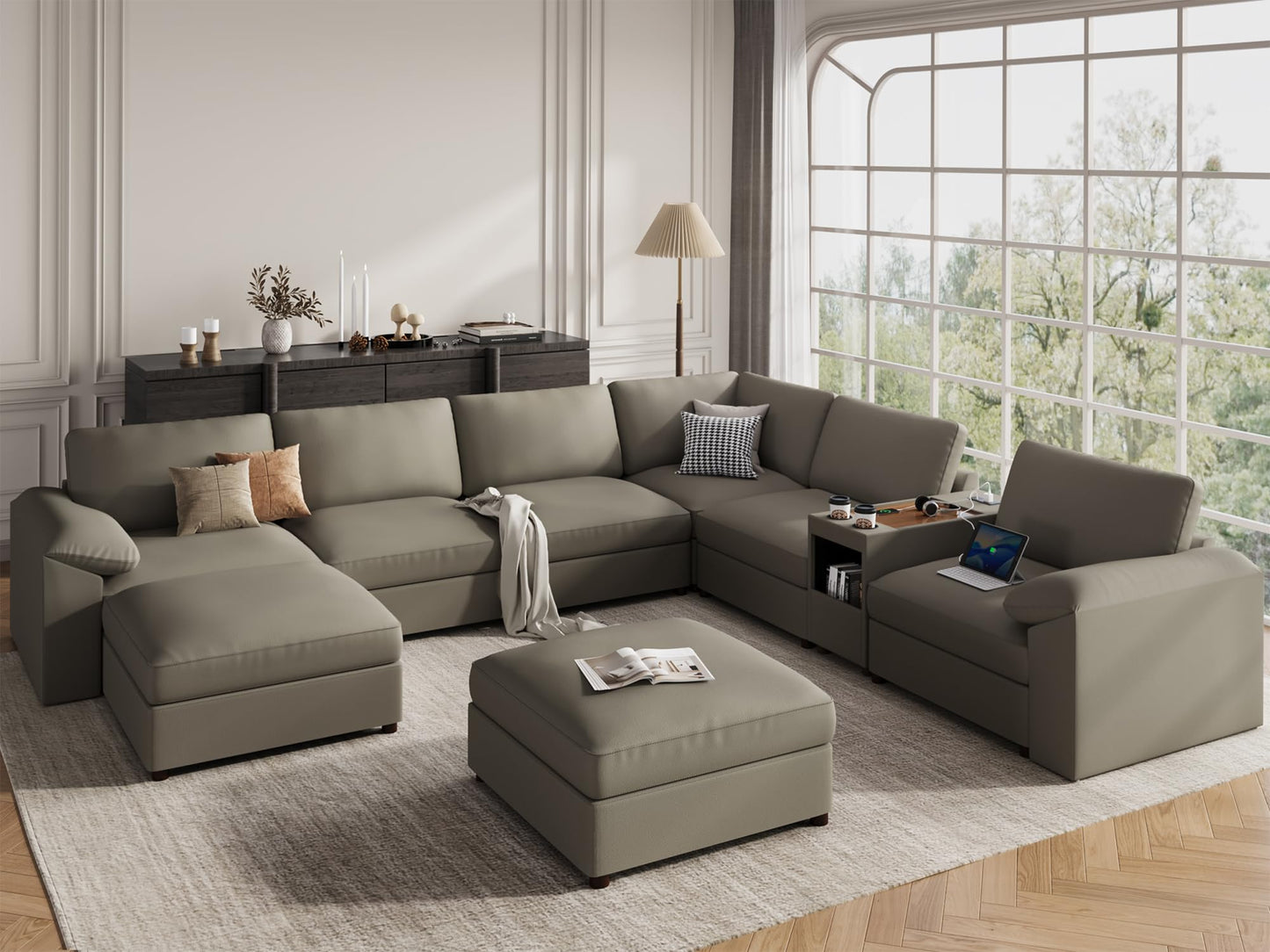 Faux Leather Modular Sectional Sofa for Large Spaces