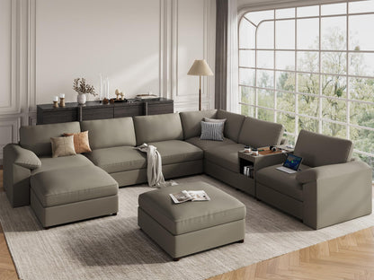 Faux Leather Modular Sectional Sofa for Large Spaces