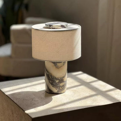 Marble Cordless Touch Table Lamp with Linen Shade