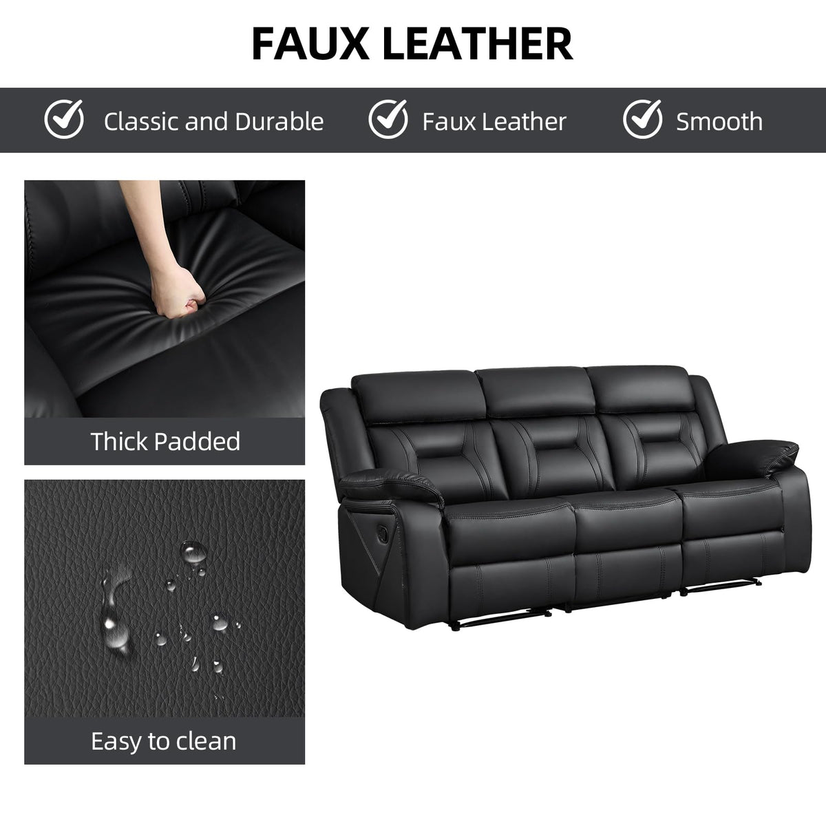 Faux Leather Reclining Living Room Furniture Set