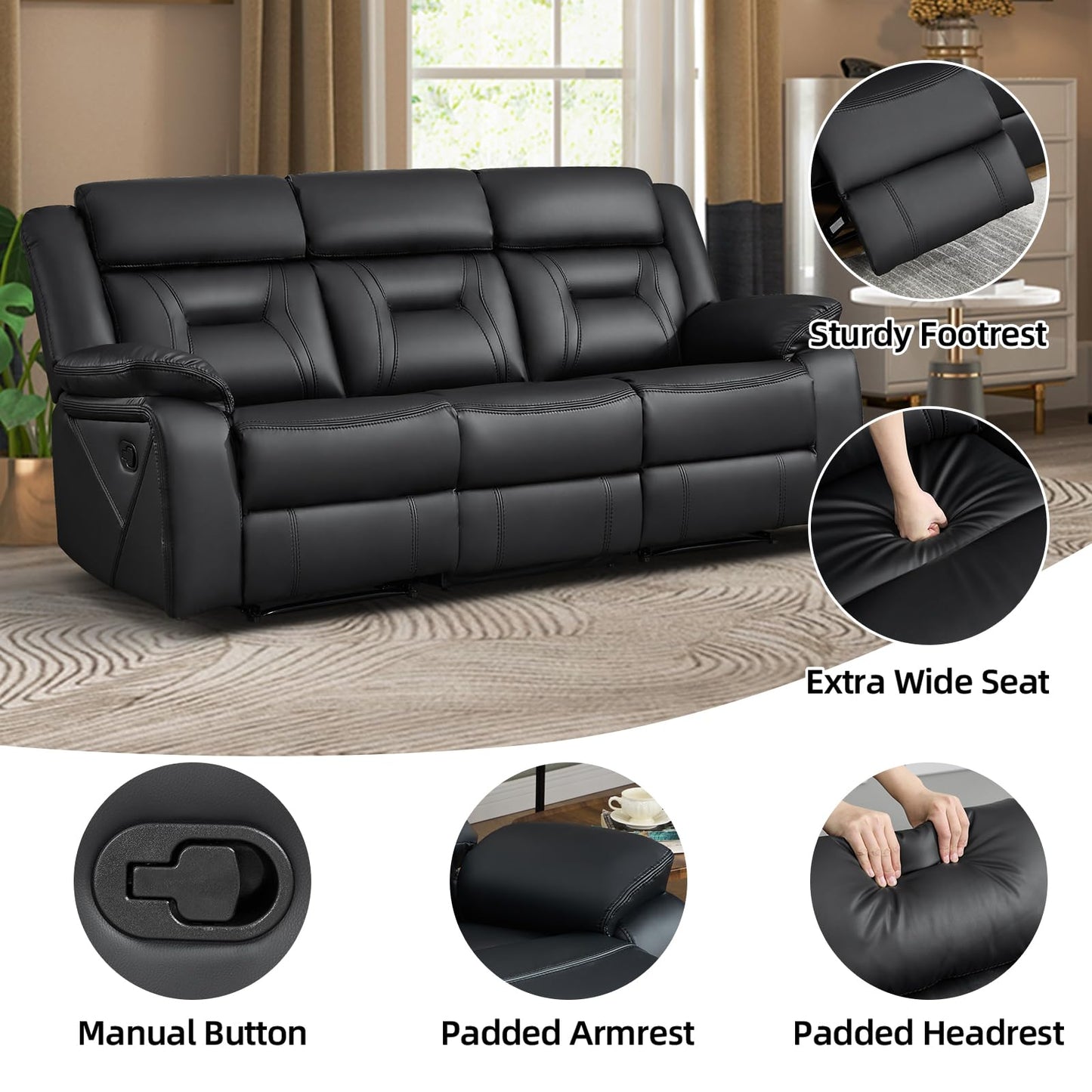 Faux Leather Reclining Living Room Furniture Set