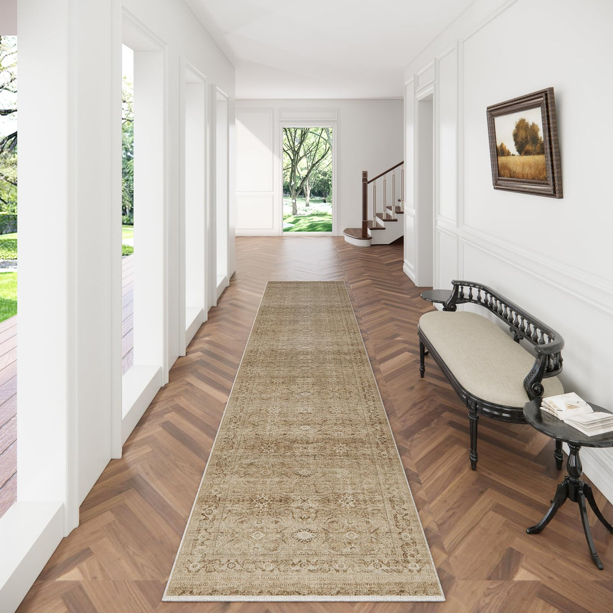 Washable Vintage Runner Rug with Non-Slip Backing