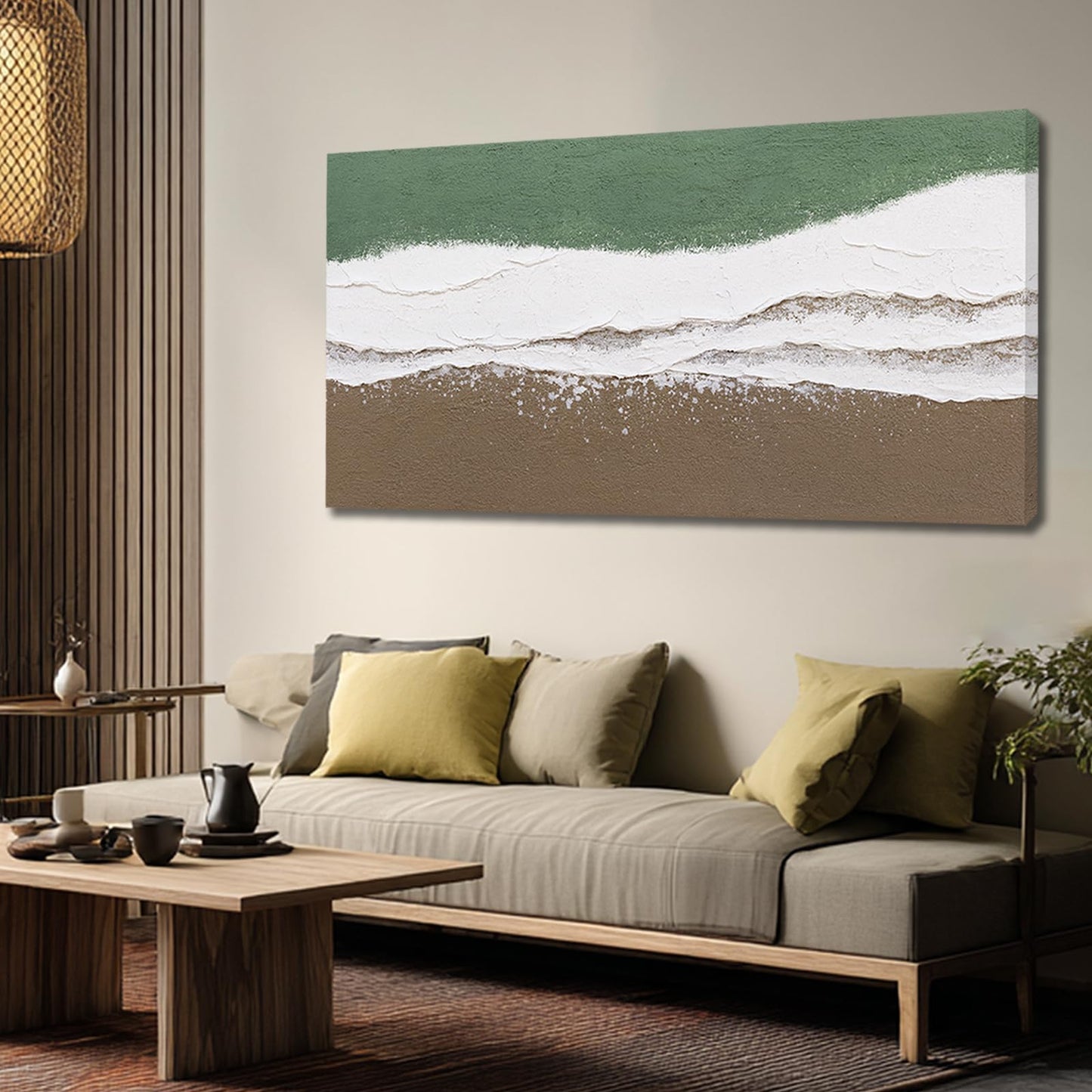 Abstract Green & White Textured Canvas Wall Art