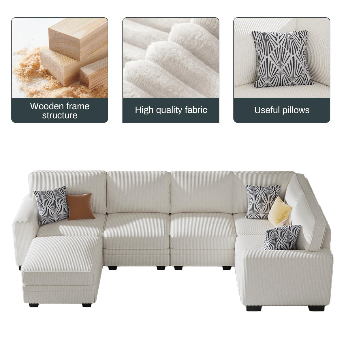 Oversized Modular Sectional Sofa with Ottoman