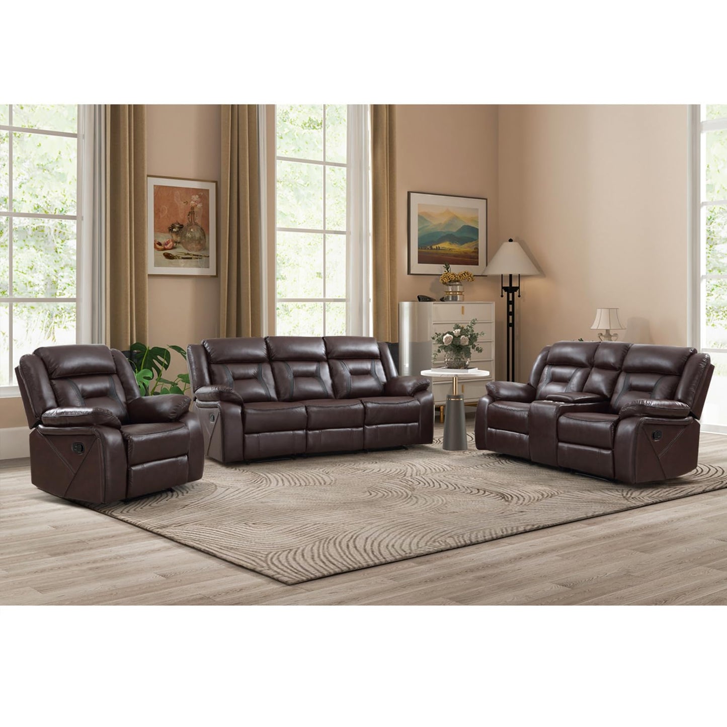 Faux Leather Reclining Living Room Furniture Set