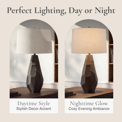 Faceted Ceramic Table Lamp with Wheat Linen Shade