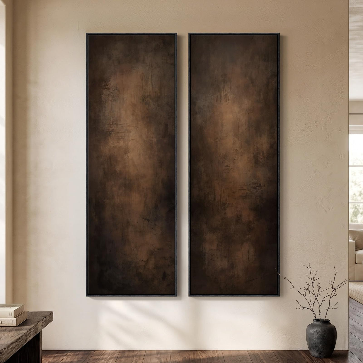 Vertical Abstract Framed Canvas Wall Art Set of 2