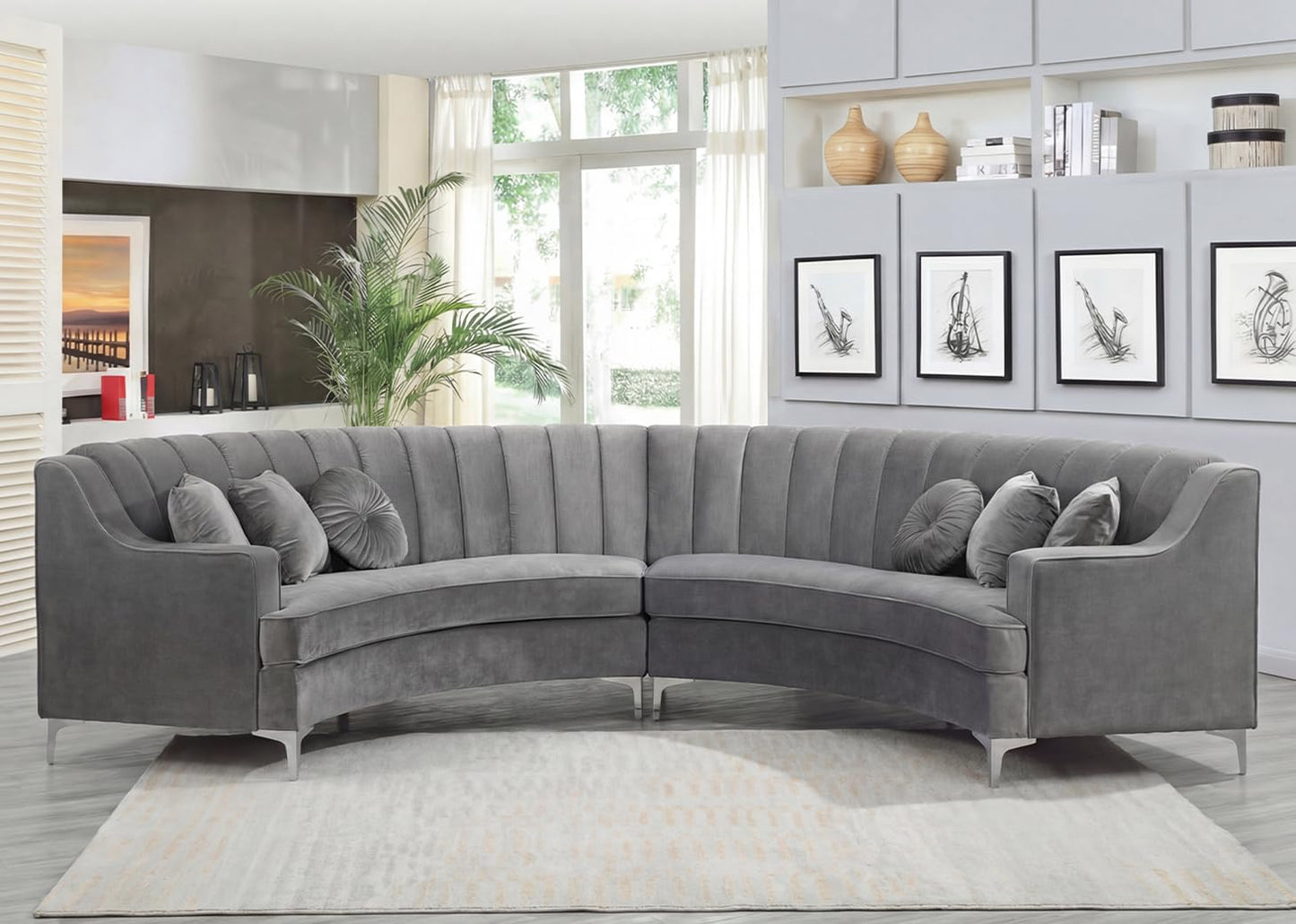 Curved Velvet Modular Sectional Sofa with Deep Seat