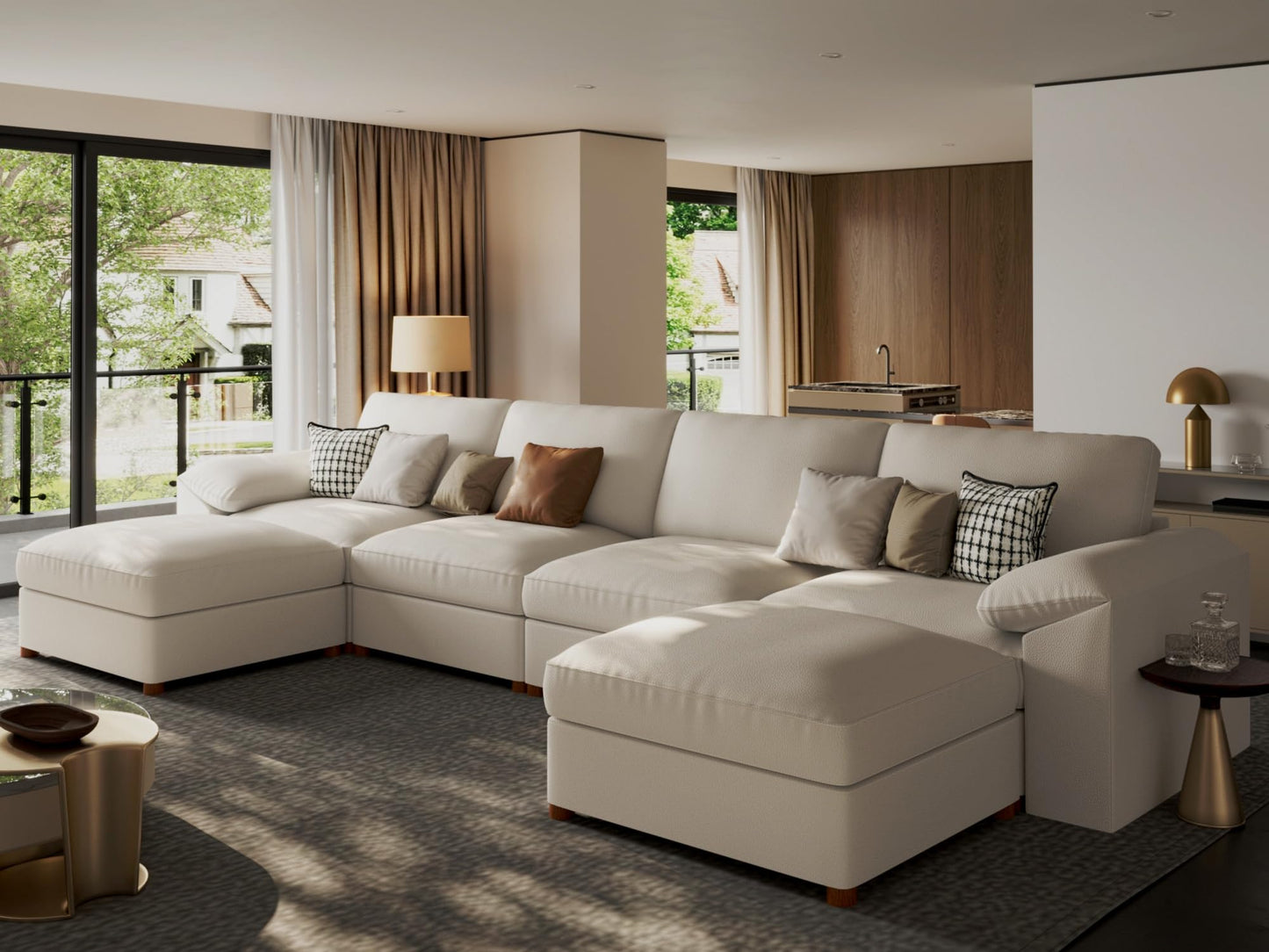 Faux Leather Modular Sectional Sofa for Large Spaces